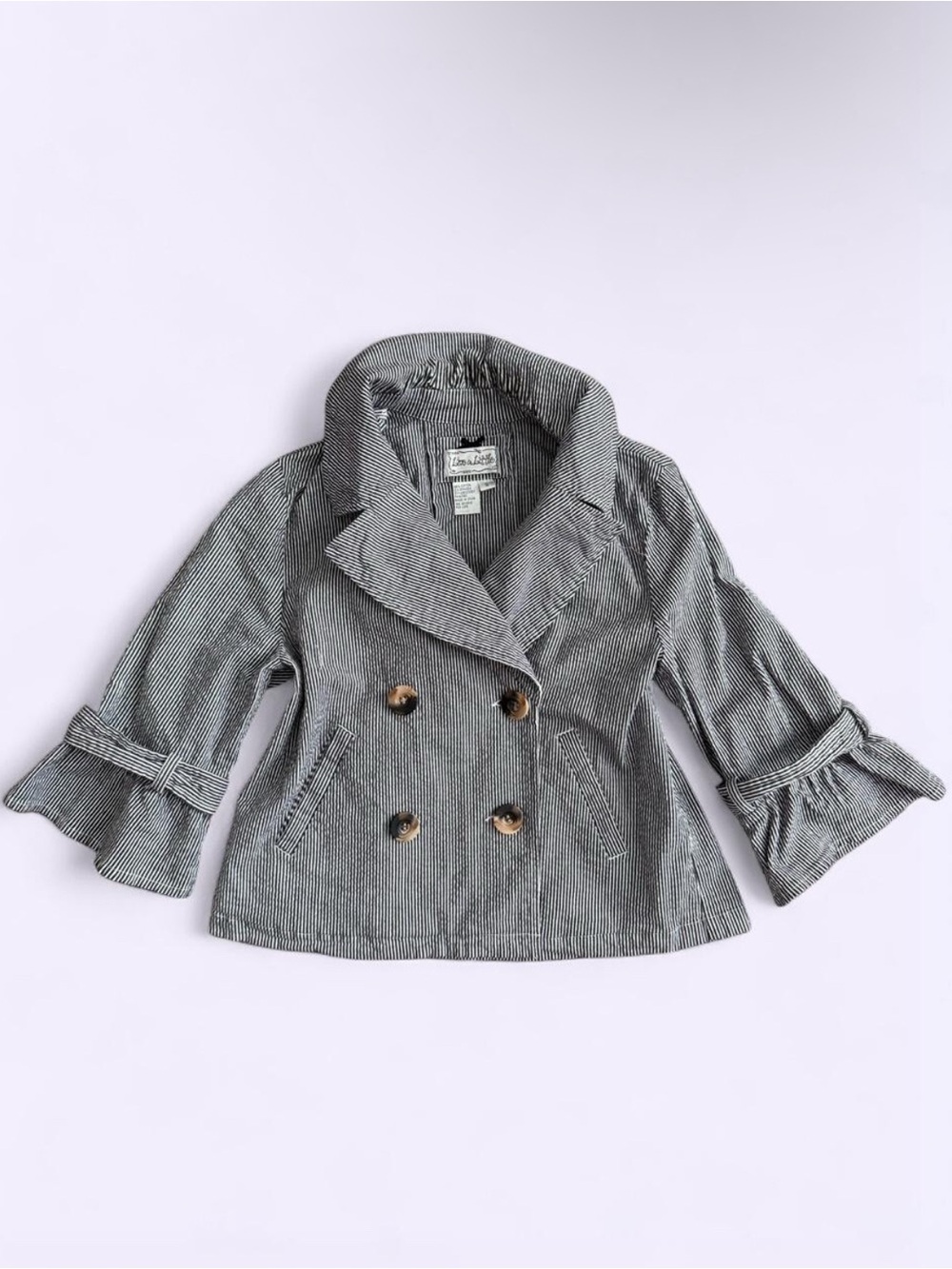 Vintage Y2K Love A Little Pinstripe Cropped Ruffle Sleeve Twee Blazer Jacket